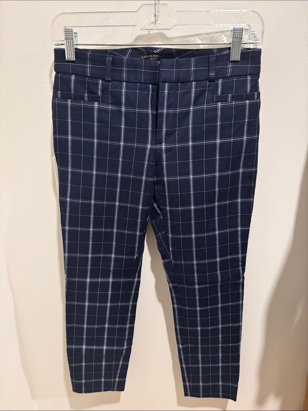 Banana Republic Navy Windowpane Slim Chinos